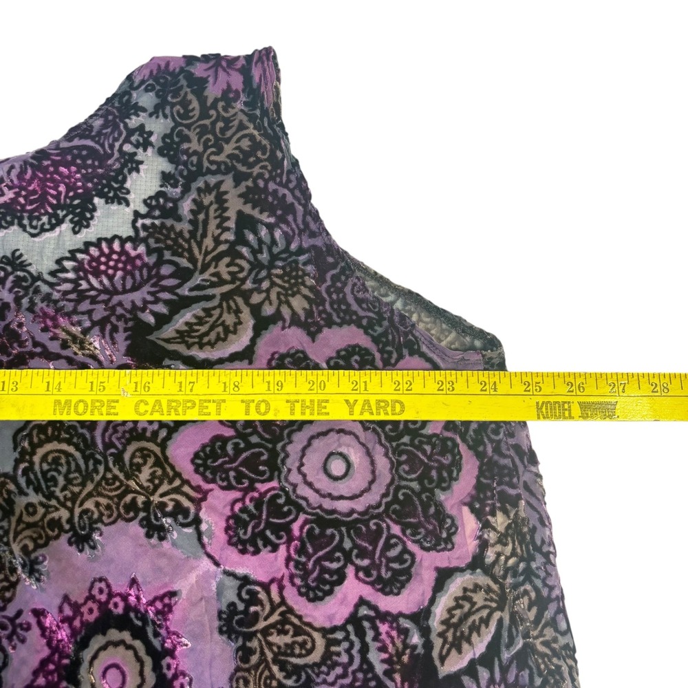 URU Silk Blend Velvet Burnout Floral Tank Top Purple Black Tunic XL USA - Picture 10 of 12